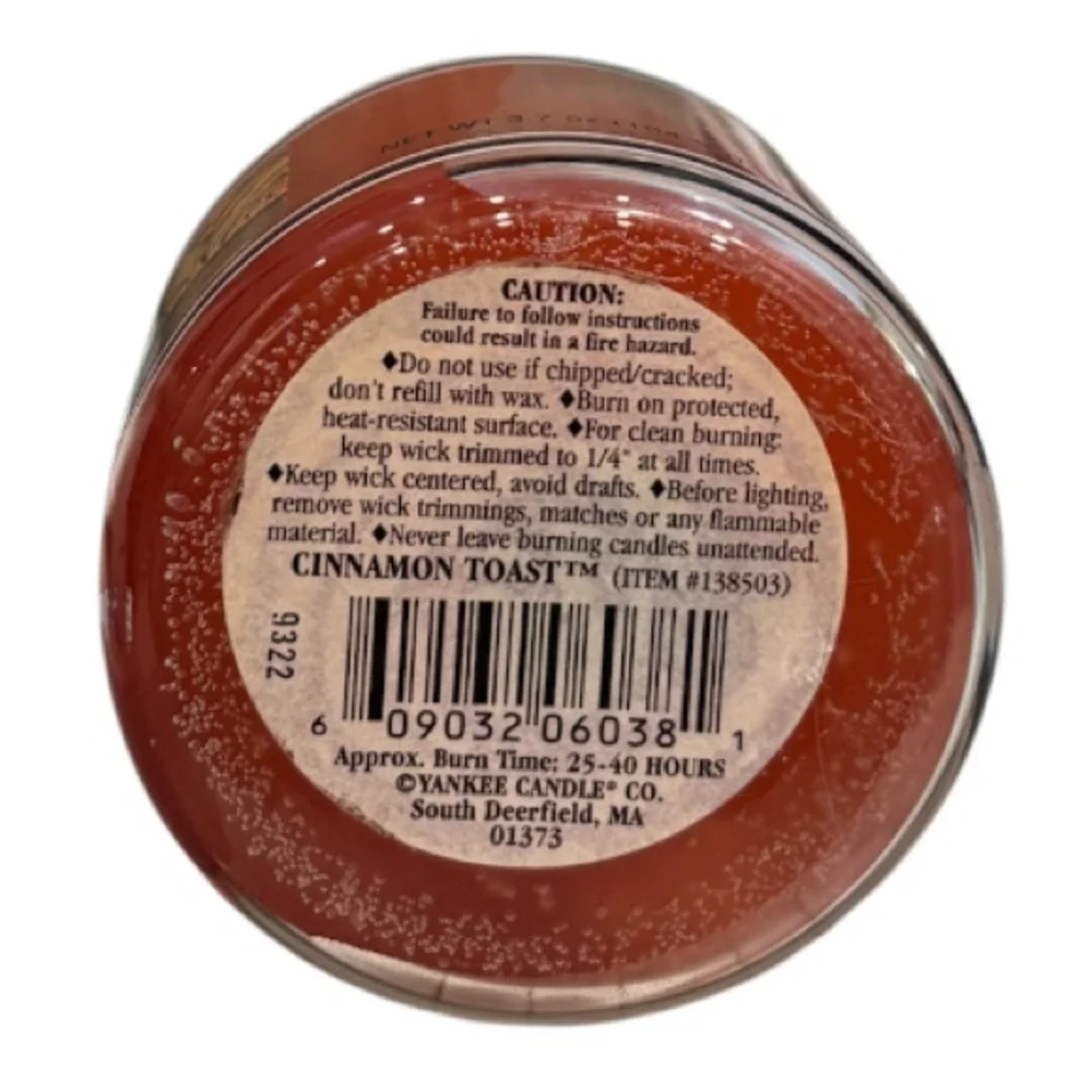 RARE Vintage Yankee Candle Cinnamon Toast 3.7oz Black Band Housewarmer HTF NEW